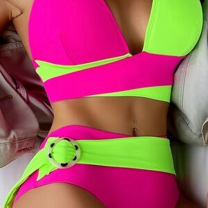 Neon Pink and Green Women's Bikini